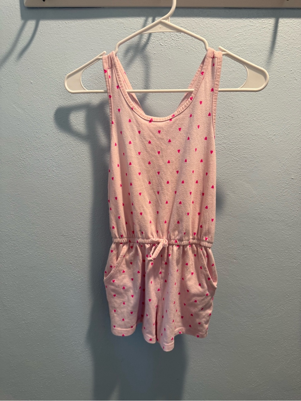 Cat & Jack Pink Knit Romper with Hot Pink Heart Print